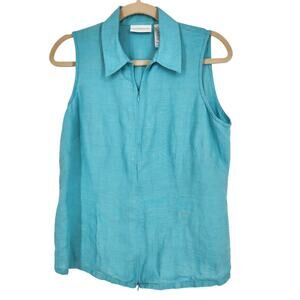Liz Claiborne Sleeveless Linen Zip Top – Turquoise Blue – Size 10